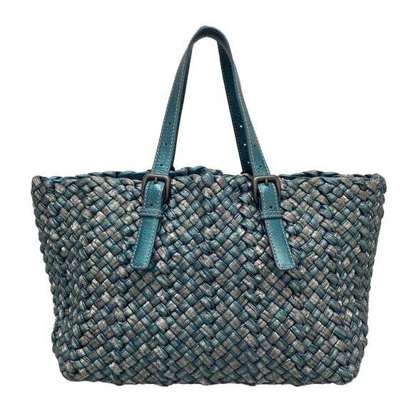 Auth BOTTEGA VENETA Intrecciato - Blue Green Silver Leather Chemical Fiber - Picture 2 of 16